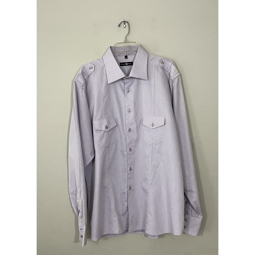 Stone Rose Shirt Men’s 7/XXXL Dress Button Front Flip Cuff Print Lavender Dot